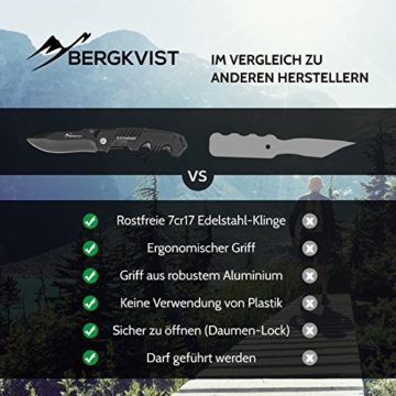 BERGKVIST® Klappmesser K10 [2018] Taschenmesser | Zweihandmesser extra scharf und darf geführt werden | Outdoor-Messer und Survival Messer mit Edelstahlklinge & Aluminiumgehäuse - 3
