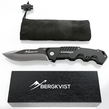 BERGKVIST® Klappmesser K10 [2018] Taschenmesser | Zweihandmesser extra scharf und darf geführt werden | Outdoor-Messer und Survival Messer mit Edelstahlklinge & Aluminiumgehäuse - 1